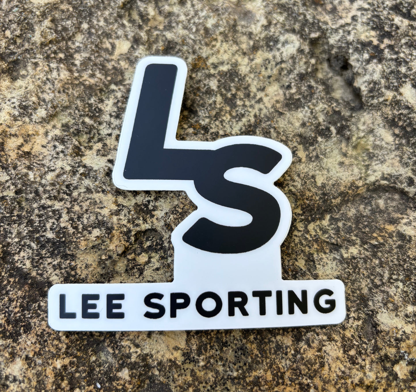 3x3" black on white vinyl sticker featuring the Lee Sporting logo